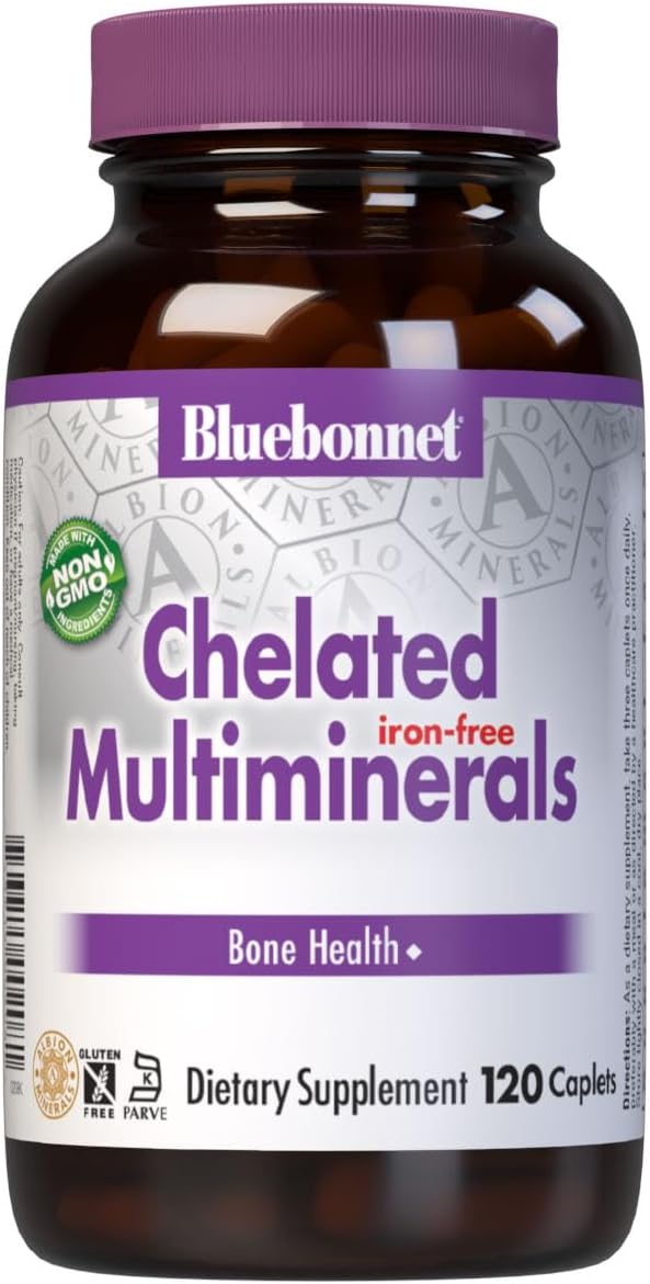 Bluebonnet Nutrition High Potency Chelated Multiminerals (Iron-Free), Albion Chelated Minerals, Soy-Free, Gluten-Free, Non-GMO, Kosher Certified, Dairy-Free