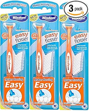 Wisdom Easy Floss Daily Flosser - 3 Packs (3 Handles + 75 Disposable Flossers Total)