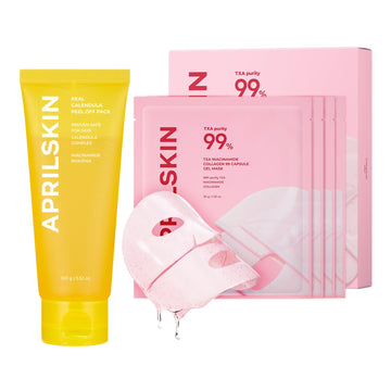 Aprilskin Peel & Glow Mask Duo: Calendula Flower-Infused Facial Peel Off Mask And Txa Pink Capsule Gel Mask (4Ea)