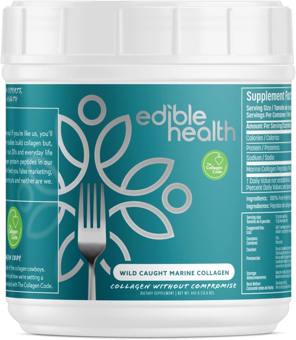 Edible Health High Protein Marine Collagen Peptides Powder, Dairy & Gluten Free Hydrolyzed Collagen, Quality Collagen Protein For Diet & Everyday, Carb Free Marine Collagen, 15.6Oz Tub 34 Day Supply