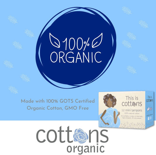 Cottons 100% Natural Cotton Teen Tampons, Mini (Light Flow), tampons regular without Chemicals, Biodegradable (Pack of 1)