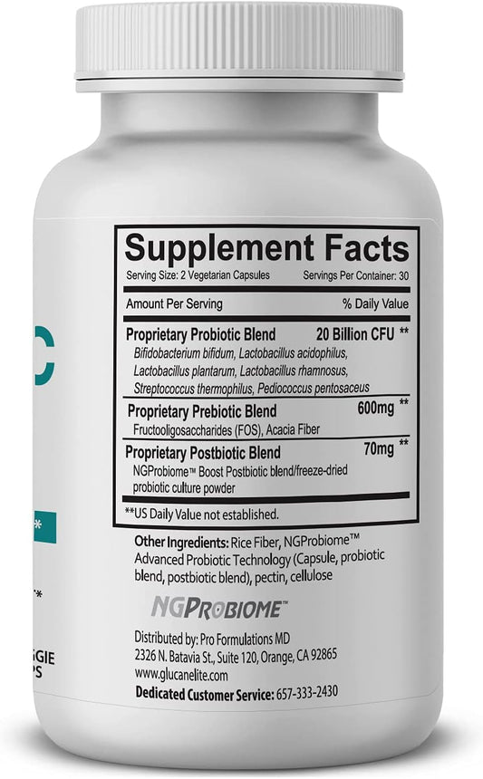 Probiotic Elite – Synbiotic With Fos + Supernatant – 60 Vcaps – Pre, Post & Probiotic Digestive Support With 20 Billion Cfu, Fos, Acacia Fiber & Freeze – Dried Culture Powder