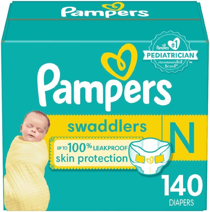 Pampers Swaddlers Newborn Diapers - Size 0, 140 Count, Ultra Soft Disposable Baby Diapers