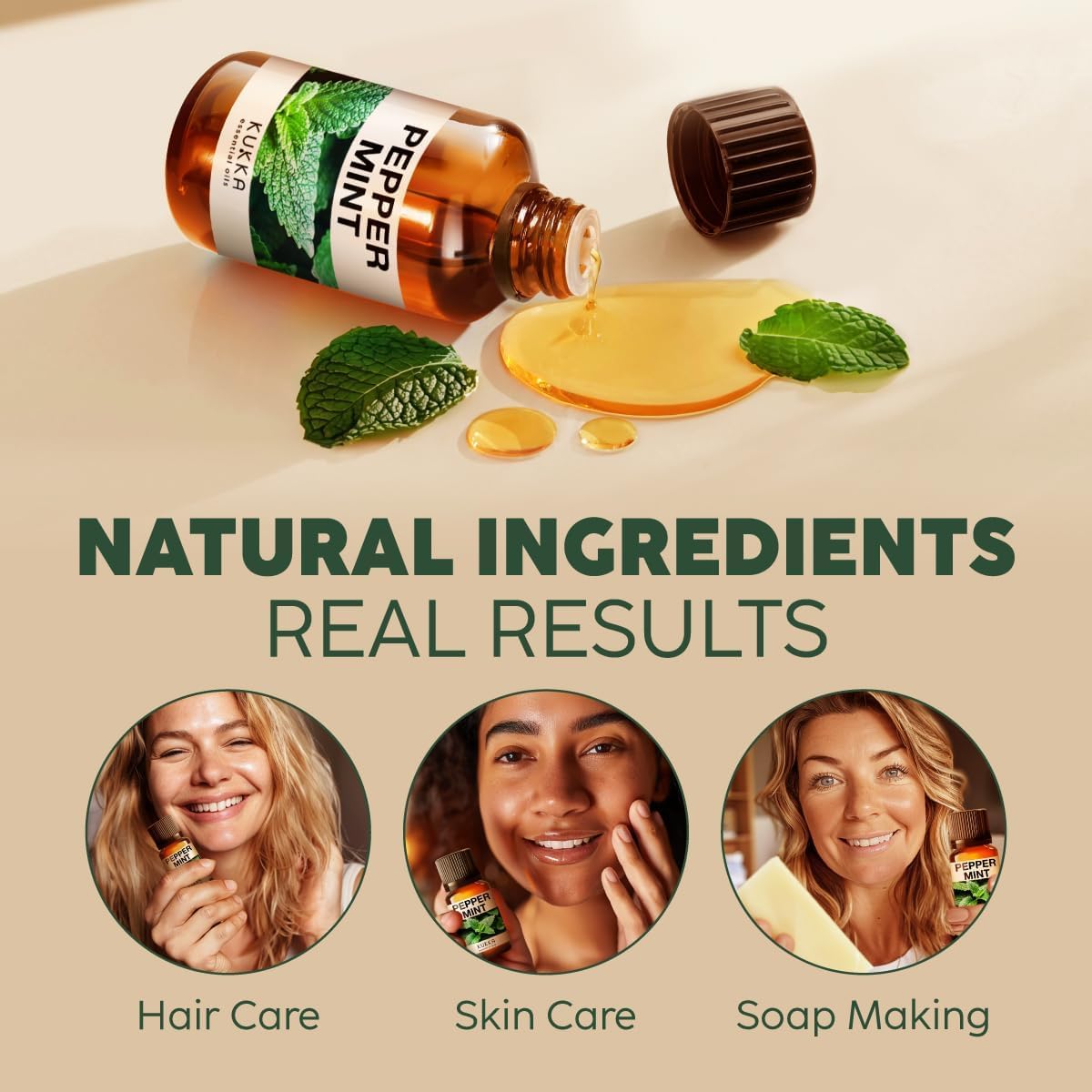 Kukka Peppermint Oil for Hair - 100% Natural Mint Essential Oils - Natural Peppermint Essential Oil for Diffuser, Skin, Hair, Personal Care - Fresh, Minty Scent - Soap Making & DIY (0.34 Fl Oz) : Health & Household