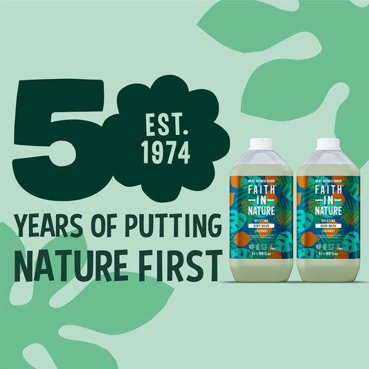 Faith In Nature Natural Coconut Hand Wash And Body Wash Set, Vegan & Cruelty Free, No Sls Or Parabens, 2 X 5L Pack