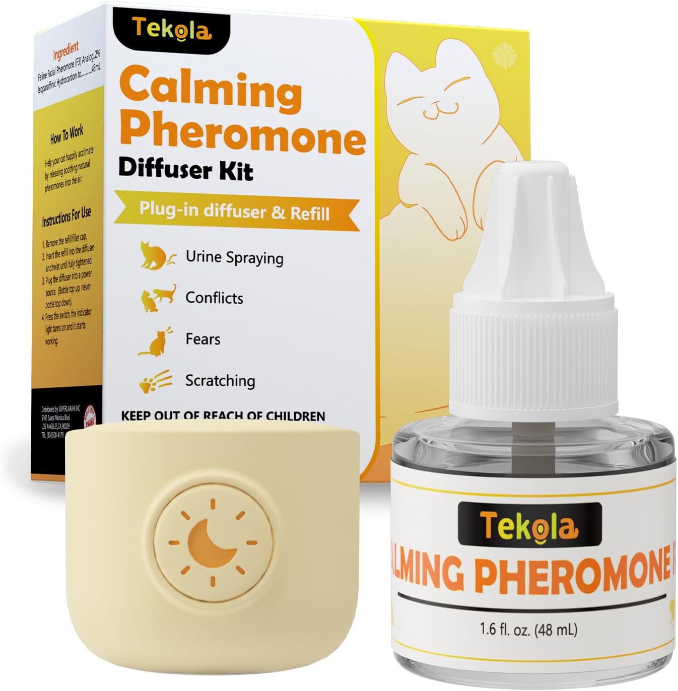 Cat Calming Diffuser Anxiety Relief Cat Pheromones Calming Diffuser 2-in-1 30 Days Refill Cat Pheromone Diffuser to Reduce Cat Fighting, Spraying & Scratching 48ml (1.6 l.oz.)