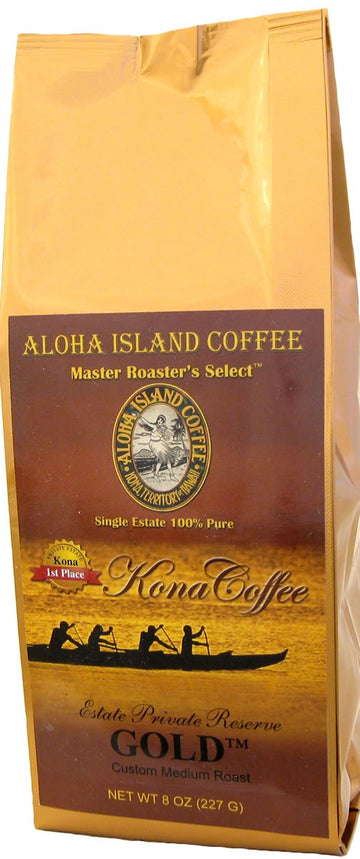 100% Pure Kona Coffee, Aloha Island Brand GOLD Medium Roast, Smooth, Low Acid Pure Kona in a Full-Bodied, Well-Rounded Roast Profile, Whole Bean