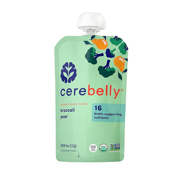 Cerebelly Baby Food Pouch – Broccoli Pear, Organic Fruit & Veggie Purees, Great Snack for Toddlers, 16 Brain-supporting Nutrients from Superfoods, No Added Sugar