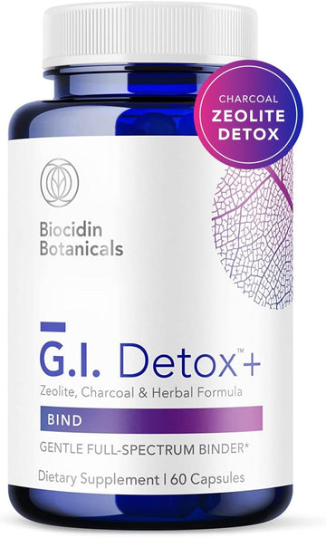 Biocidin G.I. Detox+ Activated Charcoal Binder & Zeolite Detox Supplements With Silica - Helps Bind & Clear Toxins - Supports Full Body Cleansing And May Reduce Bloating (60 Capsules)