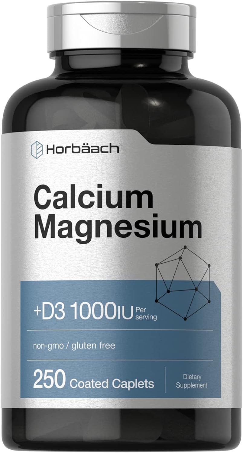 Horbäach Calcium Magnesium & D3 | 250 Coated Caplets | Non-GMO & Gluten Free Supplement