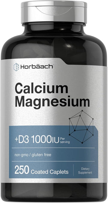 Horbäach Calcium Magnesium & D3 | 250 Coated Caplets | Non-Gmo & Gluten Free Supplement