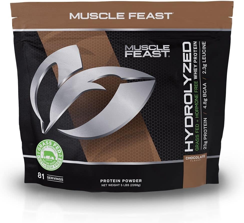 Muscle Feast Grass-Fed Hydrolyzed Whey Protein Powder, All Natural Hormone-Free, Chocolate, 5Lb