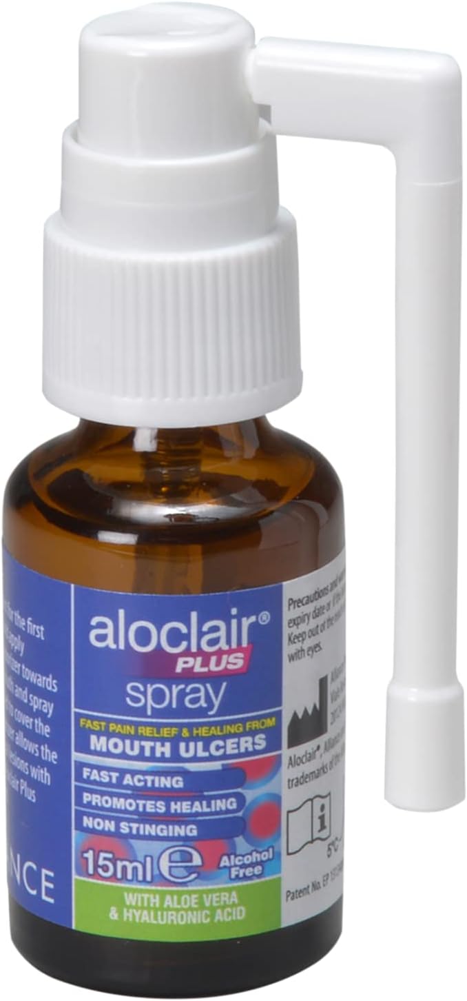 Aloclair Plus 120ml Mouthwash Mouth Ulcer Treatment & Plus Spray Mouth Ulcer Treatment, 15 ml