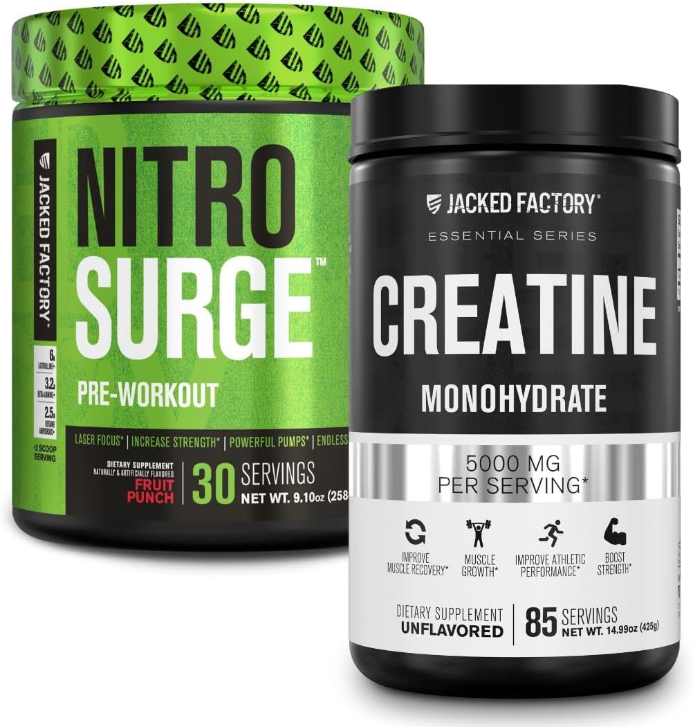 Jacked Factory Nitrosurge Pre-Workout In Fruit Punch & Creatine Monohydrate For Men & Women