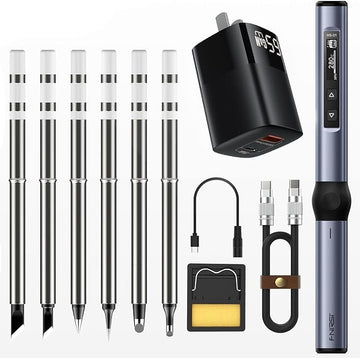 Soldering Iron Kit-DC/PD(96W/65W) Mini Digital Soldering Iron, 180-780℉ Fast Heating, 6 Soldering Tips, Digital OLED Screen Display, Auto Sleep (With Power Adapter)