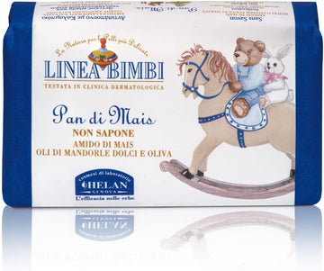 Helan Linea Bimbi Bio - Soap-Free Soap, Soap Bar Pan Di Mais, Baby Body Wash For Sensitive Skin, Body Soap Enriched With Sweet Almond Oil & Corn Starch, Preservative Free Bar Soap, Made In Italy 100 G