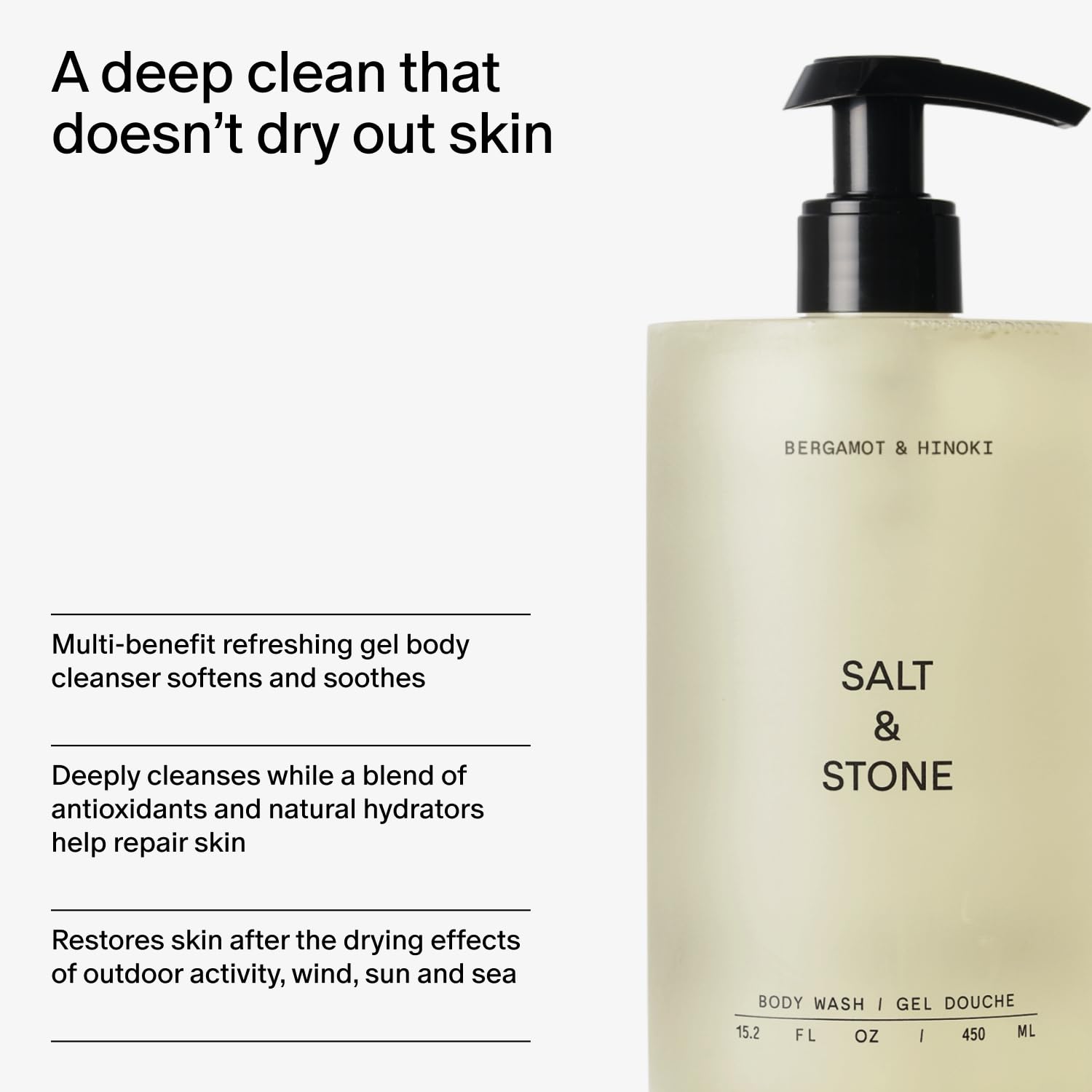 Salt & Stone Body Wash With Antioxidants For Deep Moisture | For Women & Men, Sulfate, Paraben, & Dye Free, Leaving Skin Soft And Hydrated - 15.2 Fl Oz : Beauty & Personal Care
