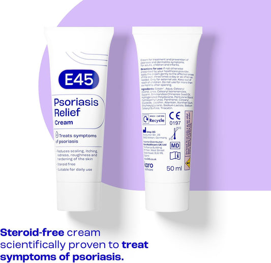 E45 Psoriasis Cream 50 Ml – Treatment For Psoriasis Symptoms – To Reduce Scaling, Itching, Redness, Roughness, Dry, Hard Skin – Moisturising E45 Cream – Relieve Irritated Skin