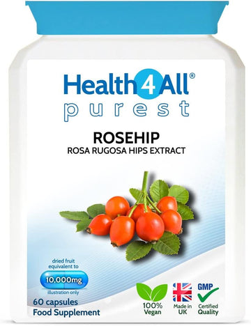 Health4All Rosehip 10,000Mg Per Capsule, 60 Capsules 2 Months Supply, High Strength Rosehip Joint Support Supplement, Pure, Vegan, Naturally Sourced Extract (Not Tablets) | Made In Uk