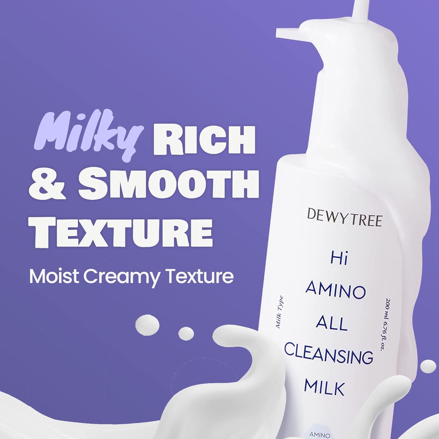 Dewytree Hi Amino All Cleansing Milk - Hydrating Facial Cleanser For Sensitive Skin | Amino Acid Face Lotion Oil Cleanser Korean Exfoliating Face Wash | Face Cleanser For Women & Men (6.76Fl Oz) : Beauty & Personal Care