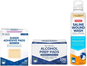 Rite Aid Sheer Bandages 3" X 4" - 20 Count, Wound Wash Spray - 7.4 Fl Oz, Alcohol Prep Pads - 100 Ct | First Aid Bundle