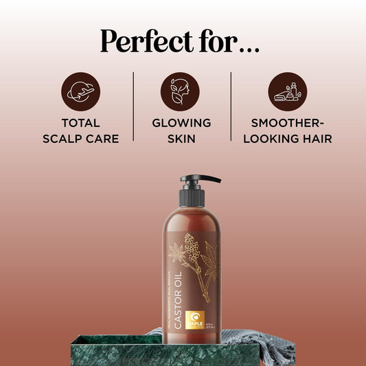 Pure Castor Oil For Body & Skin Care Great For Wraps & Compresses - Castor Oil For Hair Skin And Nails Plus Eyelashes And Eyebrows - Natural Carrier Oil For Essential Oils Mixing (Large 16 Fl Oz)