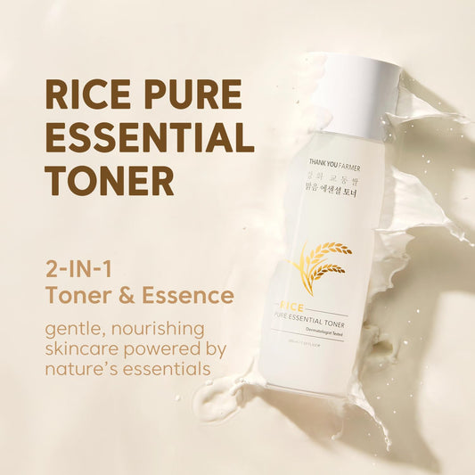 Thankyou Farmer Rice Pure Skincare Set, Full Size Toner(7.03 Fl Oz) + Mini Size Ampoule(0.35 Fl Oz) Korean Skincare Set, Glass Skin Korean Skincare
