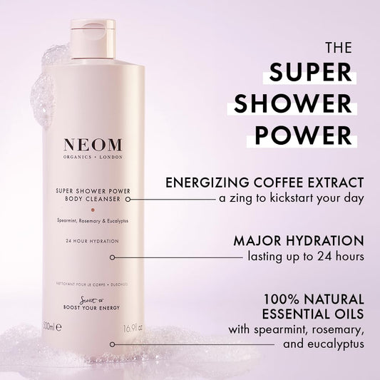 Neom – Super Shower Power Body Cleanser Shower Gel, 500Ml | Spearmint, Rosemary & Eucalyptus | Invigorating Fragrance, Hydrating & Nourishing | 100% Natural Fragrance