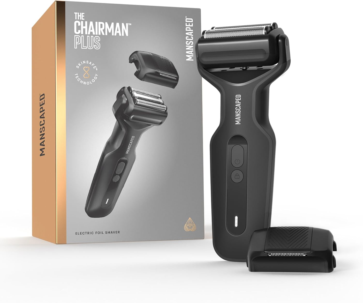 Manscaped® The Chairman™ Plus Men’S Electric Foil Face Shaver - Two Interchangeable Blade Heads, Skinsafe® Three-Blade Foil & Precision Sideburn & Jawline Trimmer, Usb-C Charging, Gentle On Neck Area