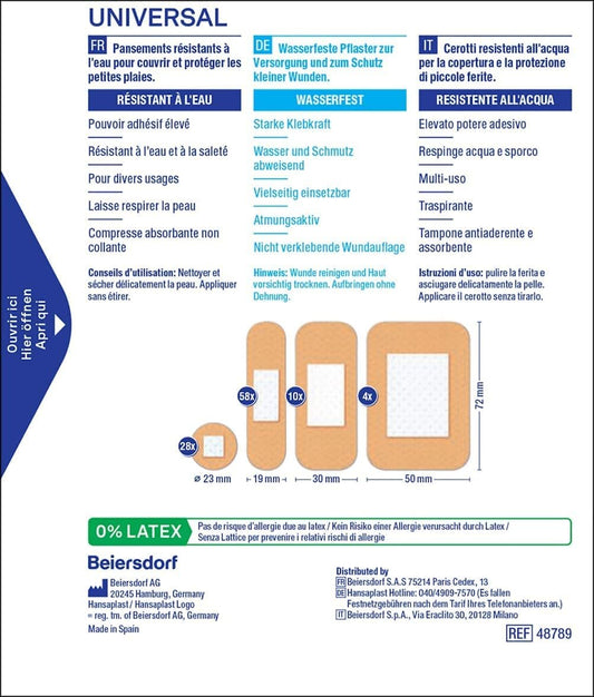 Hansaplast Universal 100 Pre-Cut Sterile Plasters, Water And Dust Resistant Dressings For The Whole Family