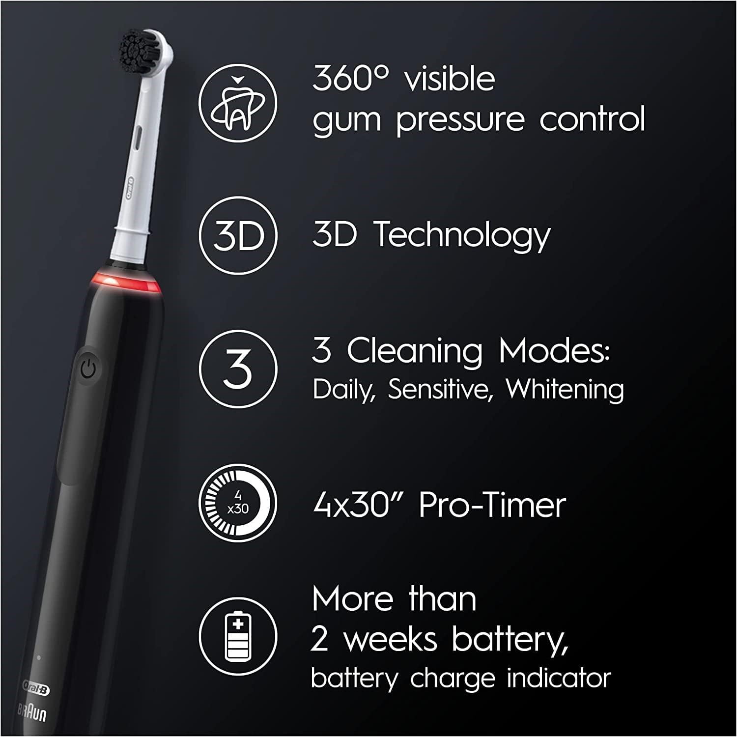 Oral-B Pro 3 Electric Toothbrushes For Adults, 1 Toothbrush Head With Charcoal Infused Bristles, 3 Modes with Teeth Whitening, 2 Pin UK Plug, 3000, Black : Amazon.co.uk: Health & Personal Care
