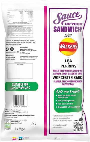 Walkers Lea & Perrins Worcester Sauce Grab Bag Crisps 45G (Case Of 32)
