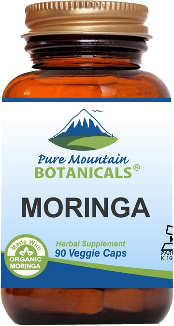 Pure Mountain Botanicals Moringa Leaf Capsules - Kosher Vegan Formula With 1000Mg Organic Moringa - Green Moringa Oleifera Superfood Supplement