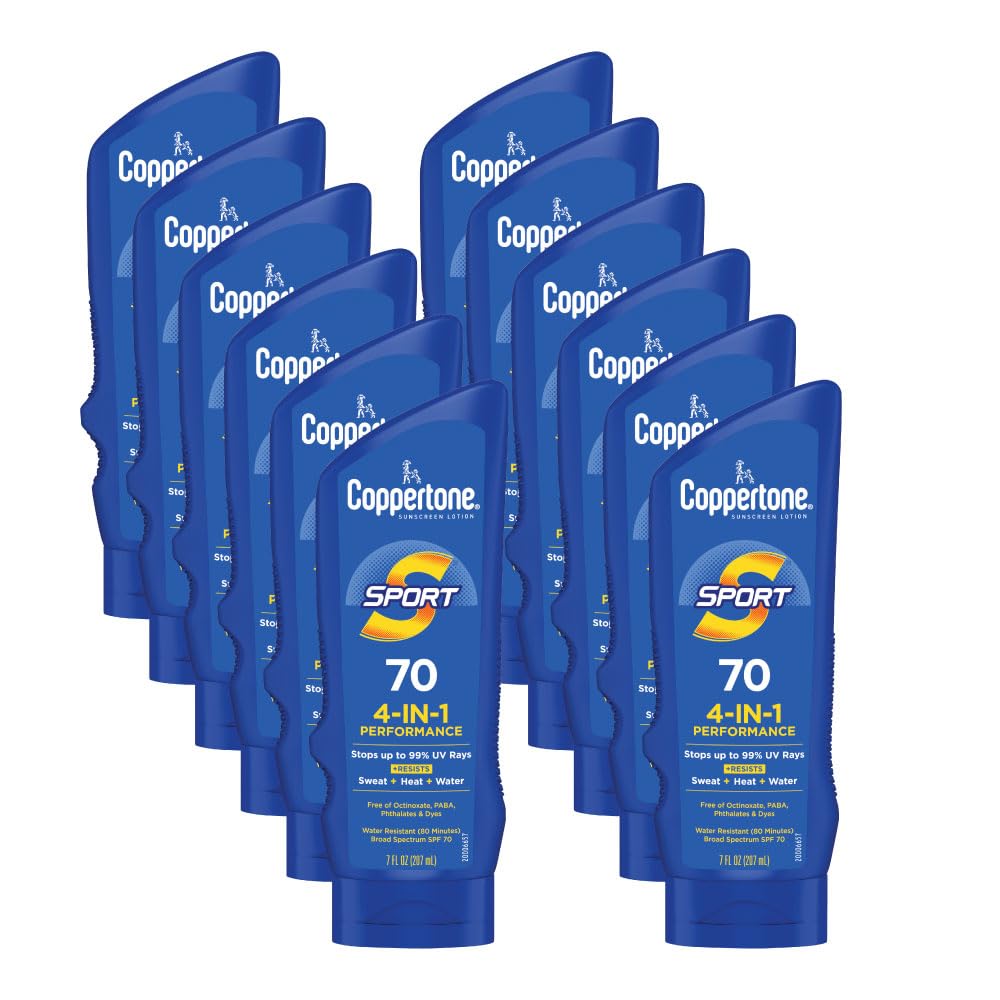 Coppertone Sport Sunscreen Spf 70 Lotion, Water Resistant Sunscreen, Body Sunscreen Lotion, 7 Fl Oz (Pack Of 12)