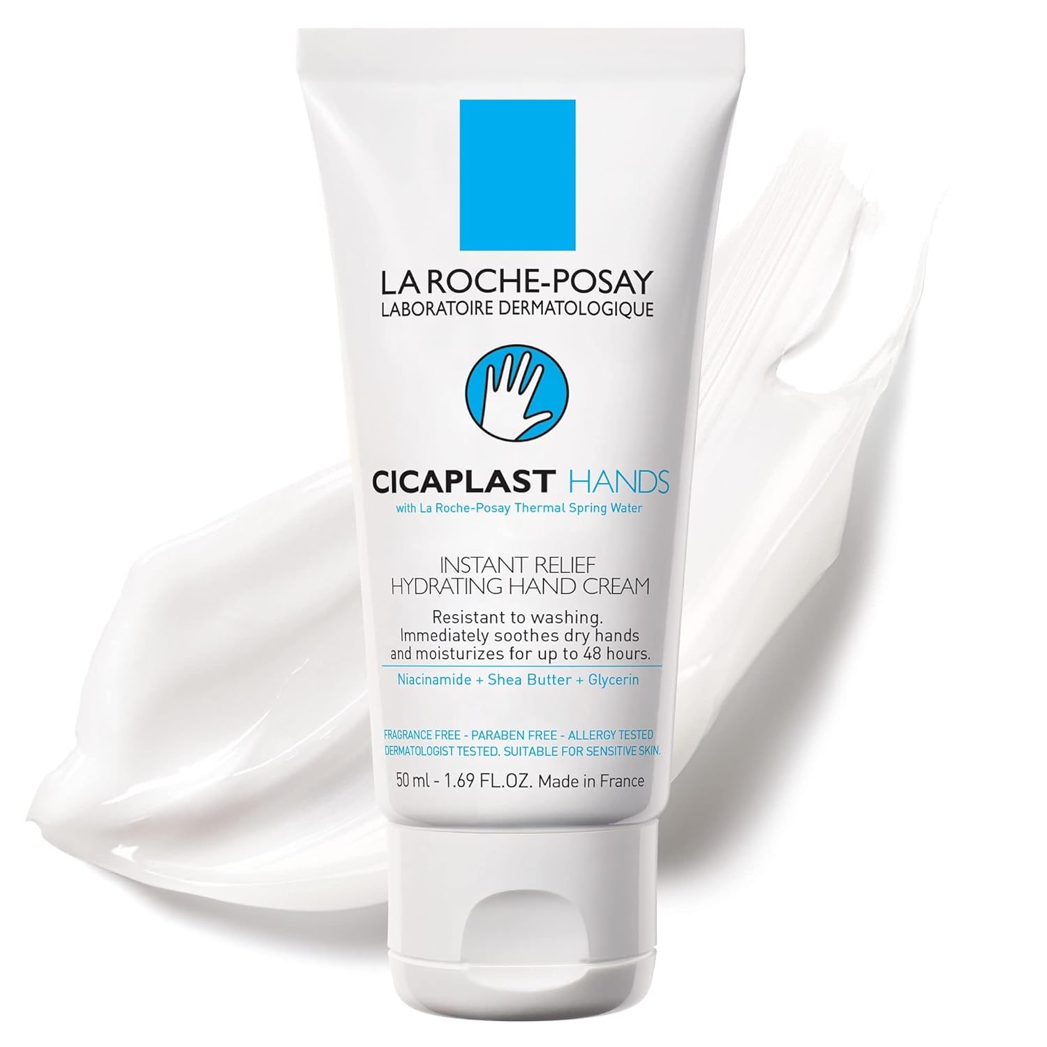 La Roche-Posay Cicaplast Hand Cream, Instant Relief Moisturizing Hand Lotion For Dry Hands, Shea Butter Lotion For Dry Cracked Hands, Non Greasy, Fragrance Free