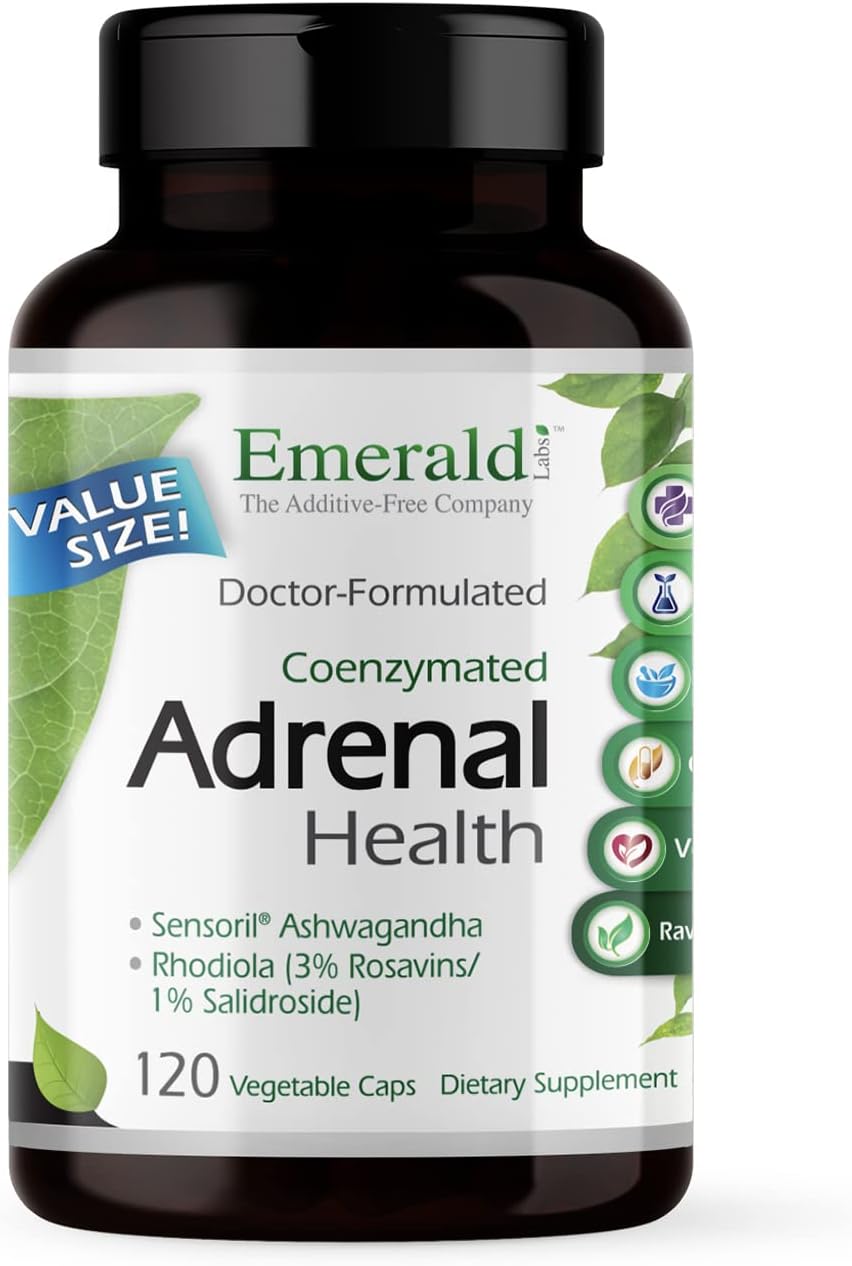EMERALD LABS Adrenal Health - Stress Relief, Energy Support & Restorative Sleep with Sensoril Ashwagandha, B Vitamins, Rhodiola & More* - Gluten-Free - 120 Vegetable Capsules (60-Day Supply)