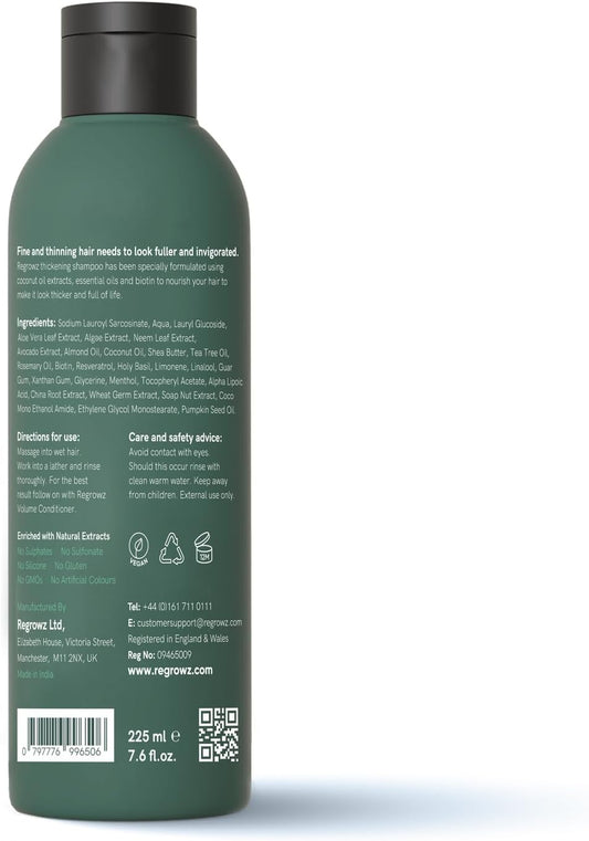 Regrowz Miracle Hair Care Gift Set - Hair Thickening Shampoo (225Ml), Volume Conditioner (200Ml), And Hair & Scalp Derma Roller - Infused With Biotin For Enhanced Hair Growth, Volume, And Vitality