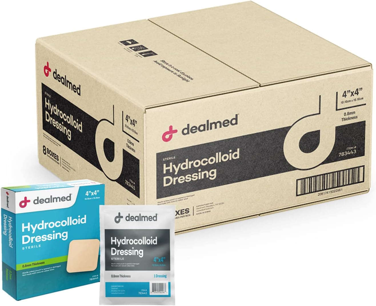 Dealmed Hydrocolloid Dressings–4” X 4” Standard Thickness Hydrocolloid Bandages, Wound Care Products For First Aid Kits, Box Of 10, 24 Per Case And Individually Packed