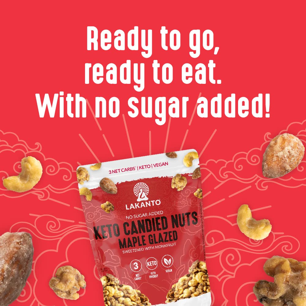 Lakanto Candied Nuts Simple Glazed - No Sugar Added, Sweetened With Monk Fruit, 3 Net Carbs, Keto Diet Friendly, Vegan, On The Go Snack Anytime (Simple Glazed)