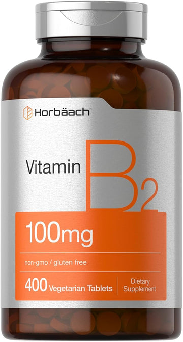 Horbäach Vitamin B-2 100Mg | 400 Tablets | Vegetarian, Non-Gmo & Gluten Free Supplement | Vitamin B2 Riboflavin