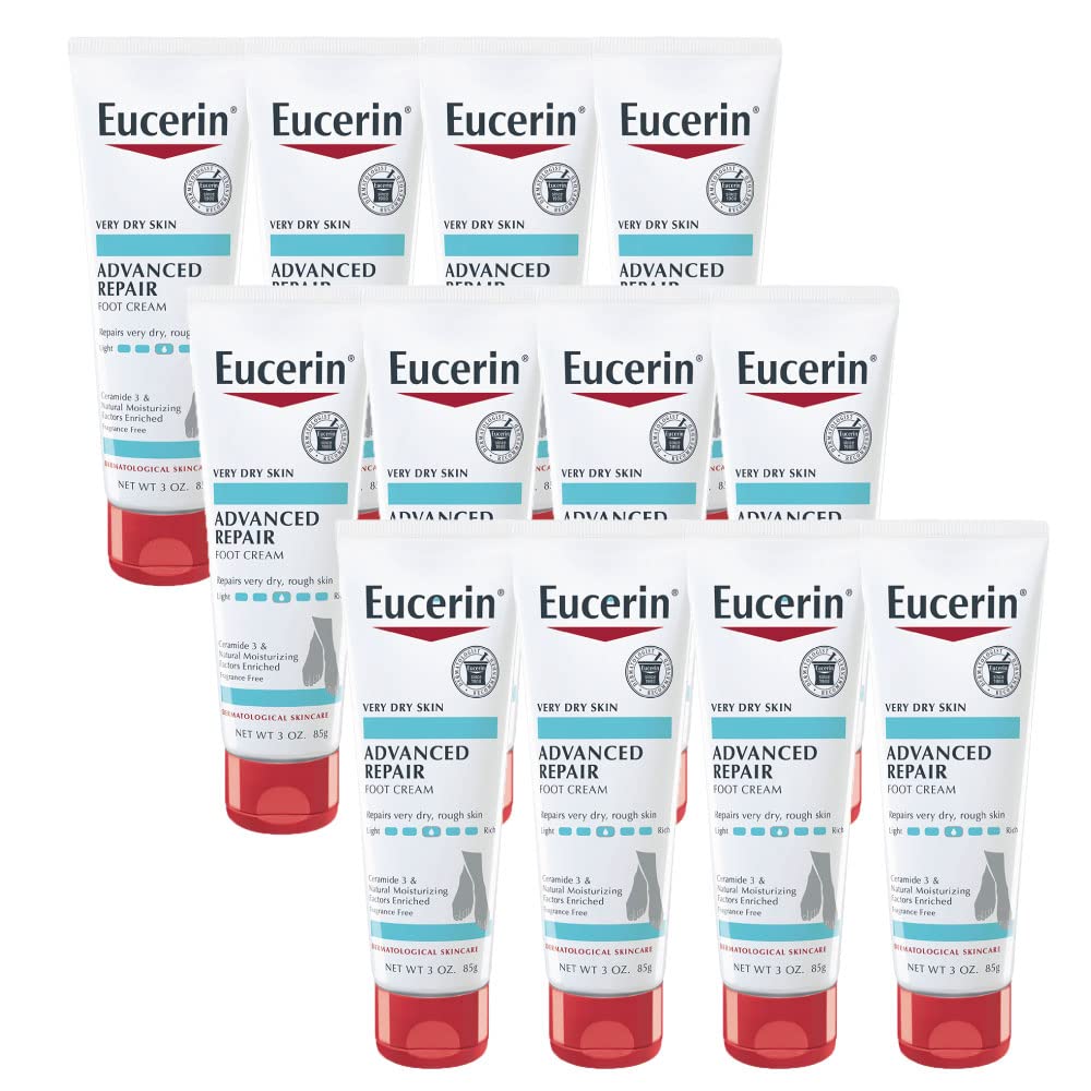 Eucerin Advanced Repair Foot Cream - Fragrance Free, Foot Lotion for Very Dry Skin - 3 oz. Tube (Pack of 12) : Beauty & Personal Care