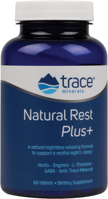 Trace Minerals | Natural Rest Plus Dietary Supplement | Night Time Relaxing Formula to Support a Restful Night's Sleep | Herbs Enymes L-Theanine GABA | 60 Tablets, 30 Servings