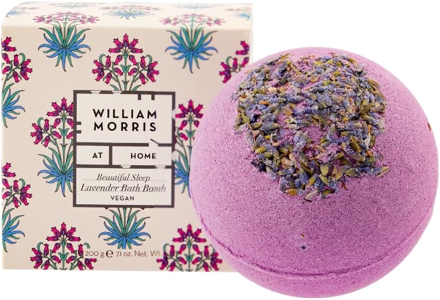 William Morris At Home Bath Bomb 200G, Calming Lavender Scent, Relaxing Sleep Inducing Fragrance, Beauty Housewarming Gift, Infused With Mineral Magnesium, Cruelty Friendly And Vegan Friendly