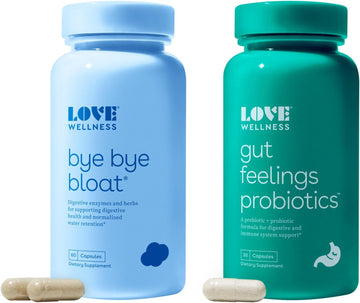 Love Wellness Bye Bye Bloat & Gut Feelings Probiotic | Gut Health Supplements With Digestive Enzymes For Women | Helps Reduce Gas Relief & Water Retention | 3 Billion Cfu For Strong Immune System