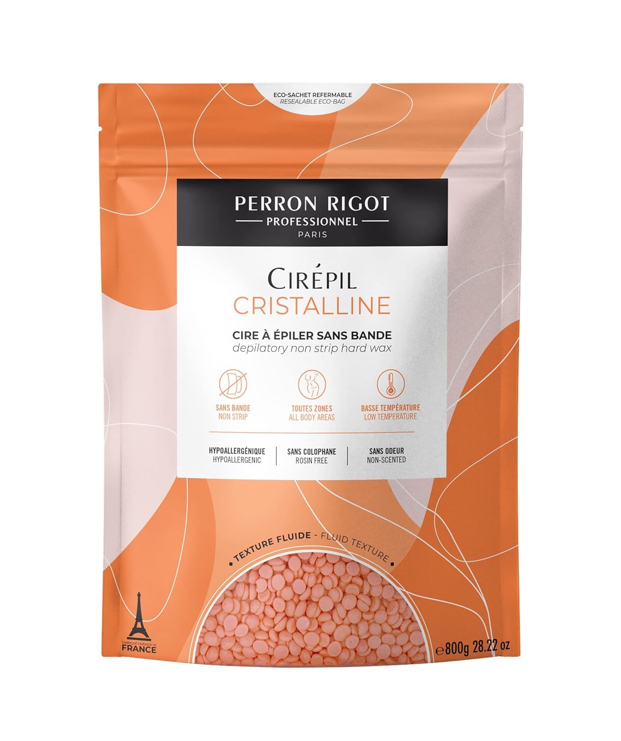 Cirepil - Cristalline - 800G / 28.22 Oz Wax Beads Bag - Micro-Crystalline Formula For Sensitive Skin - Rosin-Free - Unscented & Gel Texture