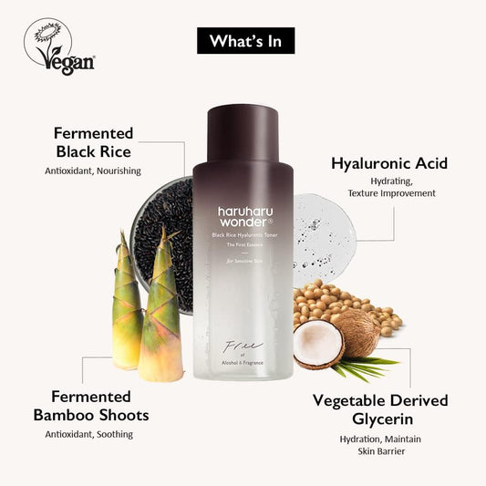 Haruharu Wonder Black Rice Hyaluronic Toner for Sensitive Skin 5.1 fl.oz / 150ml | Alcohol Free, Fragrance Free | Vegan, Crurelty Free, EWG-Green