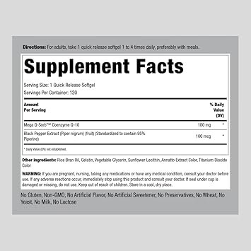 Piping Rock CoQ10 100mg Softgels | 120 Count | with Black Pepper Extract | Enhanced Absorption | Non-GMO, Gluten Free Supplement