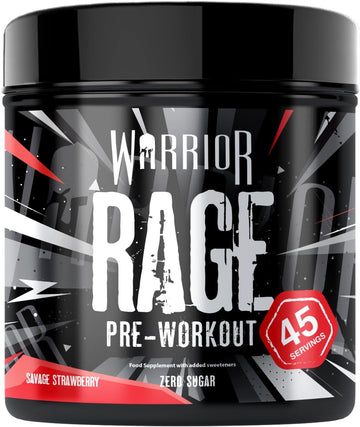 Warrior Rage - Pre-Workout Powder - 392G - Energy Drink Supplement With Vitamin C, Beta Alanine And Creatine Gluconate - 45 Servings (Savage Strawberry)