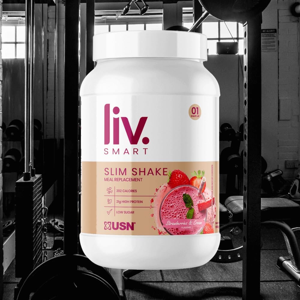 USN Liv.Smart Slim Shake Strawberries & Cream 550g - High Protein (21g) Meal Replacement Shake & Weight Loss Support - Low in Sugar & Suitable for Vegetarians, 10 Servings : Amazon.co.uk: Health & Personal Care