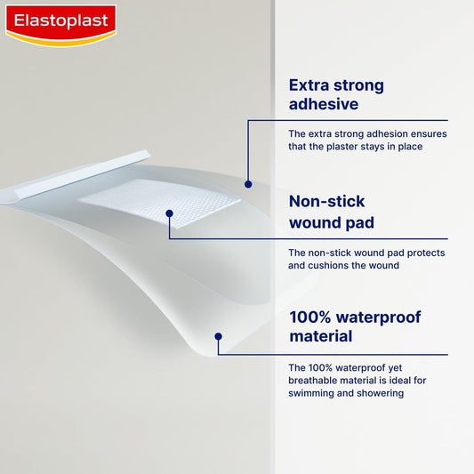 Elastoplast Aqua Protect Plasters (20 Strips), 100% Waterproof For Swimming/Bathing, Strong Adhesion Non-Stick Wound Pad, Flexible And Breathable Plasters, Transparent And Discreet Plasters, Clear